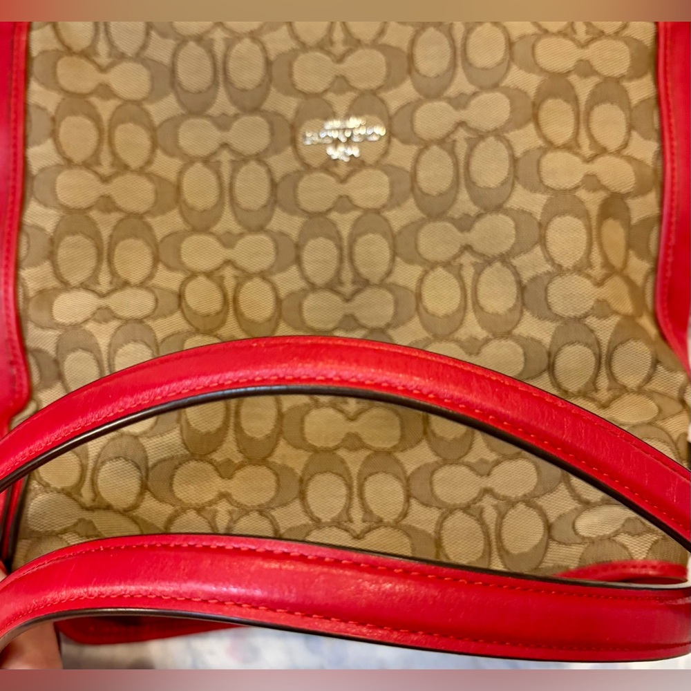 EUC! COACH SIGNATURE CANVAS SHOULDER BAG WITH RED LEATHER TRIM
NO CALLOUTS - Picture 11 of 16